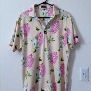 Bad Birdie Pink and Cream Polo Shirt